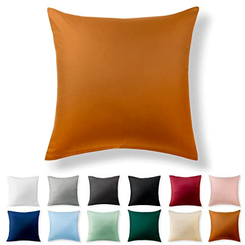 Alreya Renforcé Kissenbezug 40 x 40 cm - 100% Baumwolle mit YKK Reißverschluss, Superweicher Kopfkissenbezug 40x40, Kissenhülle, Zimtbraun, nur Kissenbezug