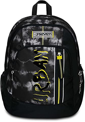 Seven Schulrazen Advanced, Rucksack für Schule, Uni oder Freizeit, Geräumige Schultasche für Teenager, Mädchen, Jungen, Gepolsterter Tornister; mit Laptopfach, Trinkflaschenfach - schwarz