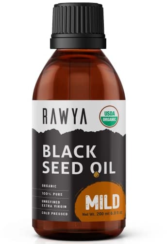 Rawya Black Seed Oil, Organic, 100 ml, Mild Taste, High TQ, Cold Pressed, Glass Bottle, Nigella Sativa Oil, Black Cumin Seed Oil, Great for Hair and Skin Care, Immune Booster