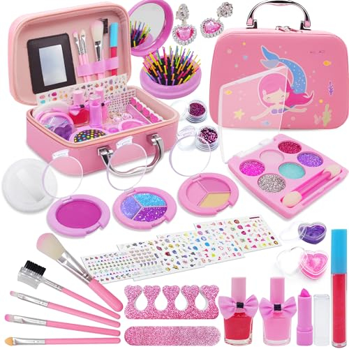 NINGESHOP Set di trucco per bambini per bambine, 30 pezzi lavabile set di trucchi per bambini, sicuro e atossico giocattolo di ruolo, Natale, compleanno, Regali per Ragazze dai 4 ai 12 anni
