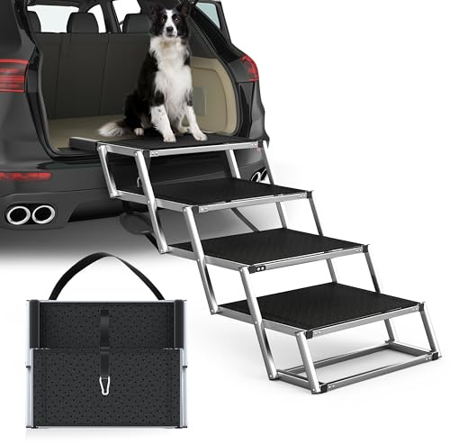 PetRuna Extra Wide 20 Dog Stairs for Large Dogs, Dog Ramp for Car 4 Steps
