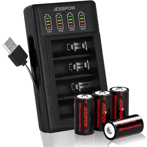 Rechargeable Battery for Arlo, 4 Pack 3.7V Lithium Batteries 123A with Fast Charger for Arlo Cameras VMC3030 VMK3200 VMS3330 3430 3530, Flashlight Microphone