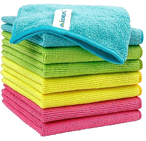 AIDEA Microfibre Cleaning Cloths 8 Pack,Reusable Kitchen Cleaning Towels Dish Cloths,Lint Free Streak Free Washable Duster Cloth for House, Car, Motorbike,Windows,30 x 30 cm
