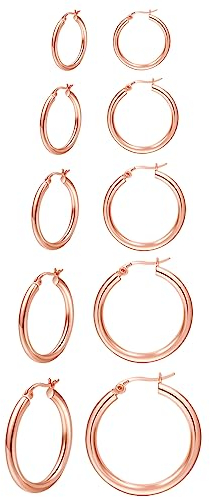 PABBEU 5Paare Rosegold Ohrringe Damen Hypoallergen Creolen Rosegold Schlafknorpel Klein Mini Ohrringe für Damen und Mädchen 8/10/12/14/16mm