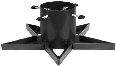 Star Design Christmas Tree Stand with Water Reservoir for Live Fir and Pine Trees, Stable Metal Base with Heavy Duty Plastic Legs, Fun and Colourful Holiday Decor, Adjustable Trunk Support - Black