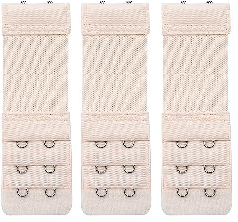 HUSAIHU 3 Pack Women's Bra Extenders, Bra Strap Extension 2 Hooks,Soft Stretchy Bra Beige Extender,Elastic Bra Extension Straps Set With Stainless Steel 2Hooks x 3 Rows (Beige)