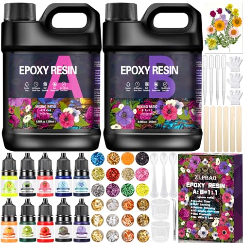 ZLPBAO Epoxidharz Set Anfänger 582ml epoxidharz glasklar gießharz - 1: 1 Verhältnis mit Epoxidharz Farbe, Glitzer, holzstäbchen, Handschuhe