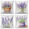 ASDCXZ Set di 4 federe per cuscino, 40 x 40 cm, dipinte a mano, fiori viola, verde, foglie, per divano, cuscino decorativo, lavabile, in poliestere, lino, per esterni