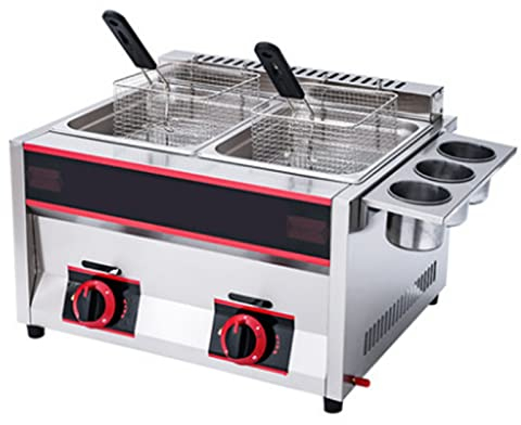 Gas Deep Fryer, Professional Gas Deep Fryer, Commercial Countertop Stainless Steel Deep Fryers with Basket Scoop, Chicken Chips Fryer for Cooking Restaurant Family Dinners