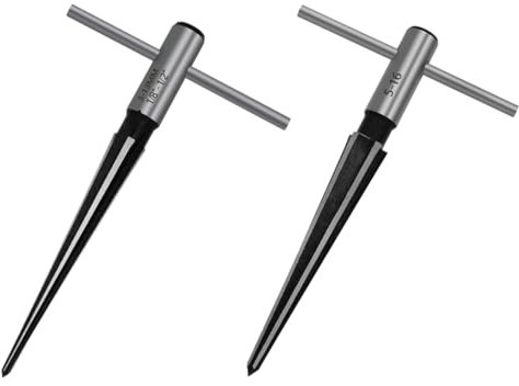 Namvo 2 Stück konische Reibahle mit T-Griff, 6 Rillen, Fasenbrücke, Stiftloch, handgehaltene Reibahle, Größen 1/8-1/2 (3-13 mm) und 5''-5/8'' (5-16 mm) Griff-Bohrwerkzeuge