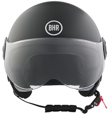 BHR Casco Demi-Jet 835 SPECIAL - Casco Scooter Omologato ECE 22.06 con Visiera a Occhiale Antigraffio - Sgancio Micrometrico e Guanciali Removibili - Nero Opaco S