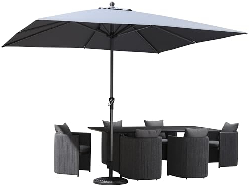 PURPLE LEAF Aluminium Sonnenschirm 300 x 300 cm, Balkonschirm mit Kurbel, für Garten/Markt/Terrasse, Markt Tisch Schirm, UV-beständig, wasserabweisend, Hellgrau