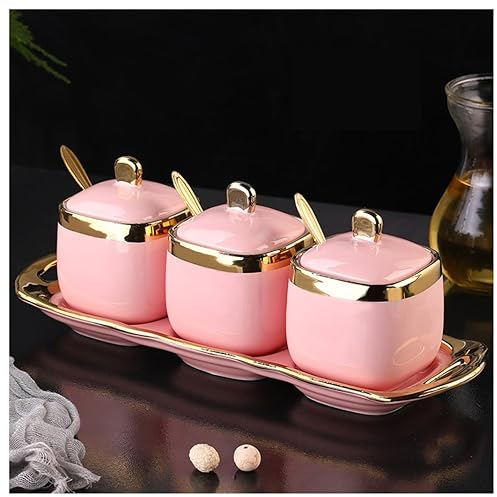 HALAHAI Juego De Condimentos Juego De Botes De Condimentos De Cerámica, Caja De Condimentos, Juego De Botellas De Condimentos para Salero De Cocina Tarro de Condimentos (Color : Rosa)