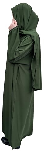 Yaqeen Abaya + angenähtes Kopftuch, einteiliges Gebetskleid, Jilbab Hijab, ideal für Zuhause, Schule, Reisen, Moschee, Madrassa, Masjid/Ramadan/Eid, khaki