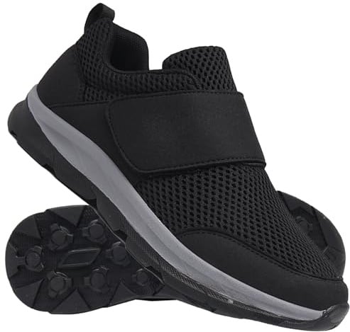 AZMAHT Pantofole Leggere con Strappo Scarpe Diabetiche per Uomo Scarpe Ortopediche Slip-on Chiusura Regolabile Scarpe da Passeggio con Sostegno dell'Arco Plantare Terapeutico,Nero,42/260mm