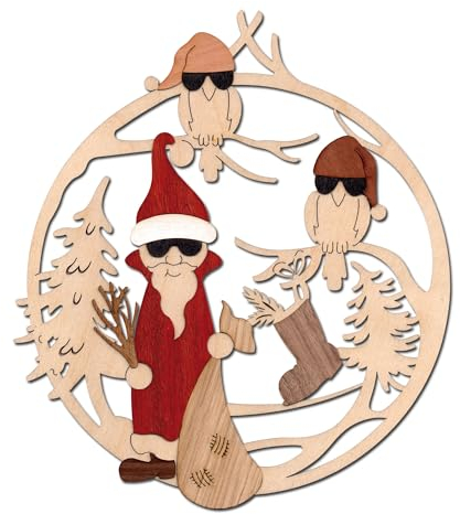 Kuhnert Fensterbilder - Holzdekoration mit aufgesetztem Edelholzfurnier - Motiv: Nikolaus mit Brille - Durchmesser: ca. 18 cm - Made in Germany