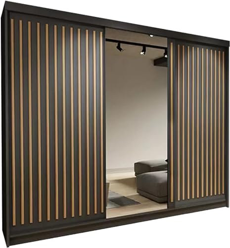 SLIDING WARDROBE 4U Burg Modern Free Standing Stylish Sliding Mirror Door Wardrobe and 3 Sizes (black, 250cm)