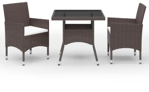 Willood 3-TLG. Garten-Essgruppe Poly-Rattan und Hartglas Braun
