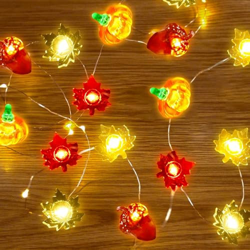 Lichterkette Herbst, 300CM 30LED Ahornblätter Kürbis Eichel Lichterketten, Herbst Deko LED Lichterkette mit Timer, Herbstliche Lichterketten Innen für Herbst Erntedankfest Halloween Deko Party