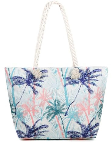 AOSSTA Extra Extra Large Sizse Canvas Flower Stripe Print Beach Bag for Women with Zipper Shopping Carrier Tote Bag, Check The Size (Coconut Tree)