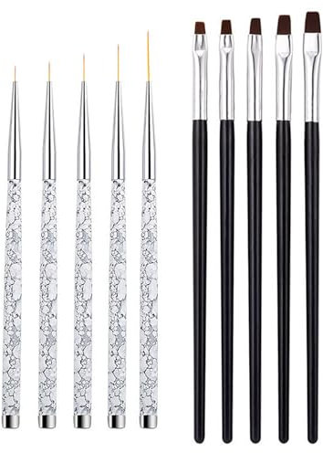 Pinceau à ongles 10 pièces, Pinceau Nail Art Ongles Gel Professionnel, Gel UV Brosse à ongles acrylique Peinture à ongles Outil de stylo pinceau, pour DIY Nails Art (Black)