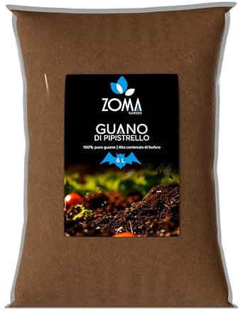 ZOMA Guano di Pipistrello – Fertilizzante piante di qualità superiore Naturale al 100%, Guano concime piante verdi universale Ideale per tutte le Colture - 6L