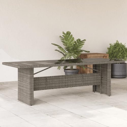 Outdoor Tische Gartentisch mit Glasplatte grau 240x90x75cm Polyrattan