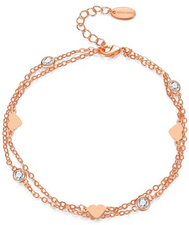 Philip Jones Rose Gold Plated Layered Heart Anklet Created with Zircondia® Crystals