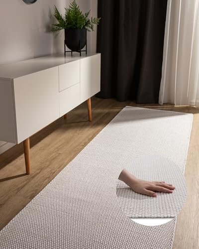 benuta Basic handgewebter Baumwollteppich Ron - Weiß 80x300 cm - Handwebteppich aus 100% Baumwolle - Läufer im Style: Uni, Minimalistisch, Natural Living - Pflegeleicht für Wohnzimmer Schlafzimmer