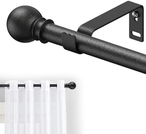 Tringles à rideaux pour fenêtres, 16mm noire épissure mate décorative tringle à rideaux 78-114cm avec supports pour fenêtres, chambre,salon,terrasse,cuisine
