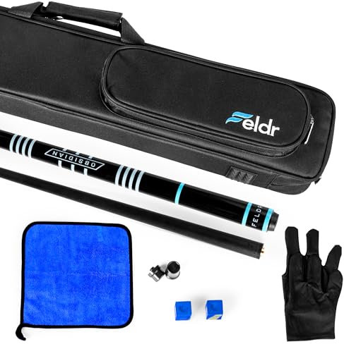 Feldr Taco de billar de fibra de carbono de obsidiana (tecnología de baja desviación de carbono completo, palo de billar, 12,5 mm) paquete con funda de transporte