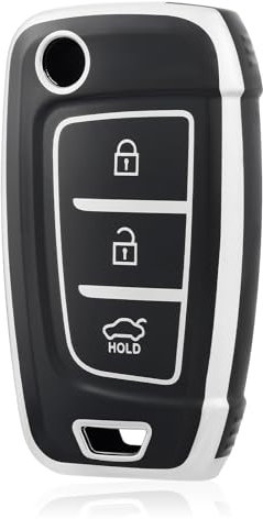 OFF WE GO Autoschlüssel Hülle Schlüssel Hülle Schlüsselhülle Cover für Hyundai i10 i20 i30 i35 i30n i40 ix20 ix35 i30n NX4 Kona Tucson Azera Schlüsselbox Schlüsselcover Schutz Gehäuse, Schwarz Silber