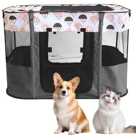Welpenlaufstall Tierlaufstall, Grau Welpenlaufstall für Drinnen, Faltbarer Haustierzaun, Welpenauslauf Rechteckiges Zelt, Tragbar Kleintiergehege für Kätzchen, Welpen, Kaninchen (L)