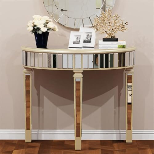 Hemasa Console moderne en forme de demi-lune avec miroir argenté