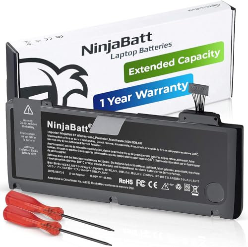 NinjaBatt A1322 A1278 Batteria per Apple MacBook Pro 13 [Metà 2012 2010 2009 Presto 2011 Tardi 2011] - Alta Capacità [63,5Wh/10,95v]