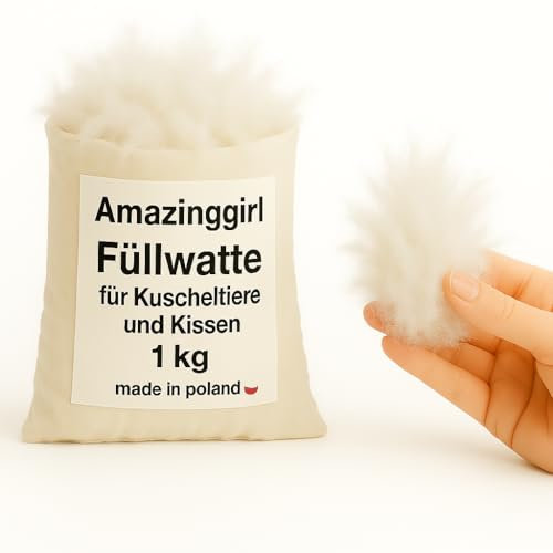 Amazinggirl Füllwatte für Kuscheltiere und Kissen 1kg – Watte zum Basteln Kissenfüllung Füllmaterial Füllung Sitzsack Wolkendecke oder Bastelwatte Öko-Tex Zertifiziert hypoallergen