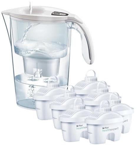 LAICA Stream Line Caraffa Filtrante - 2,3L - Bianca - con 7 Filtri bi-flux healthexpert, Preserva i sali minerali e Riduce le sostanze indesiderate - Timer digitale - Sicurezza Made in Italy