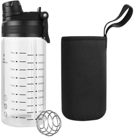TONGRANG-LIFE 20oz/600ml Glass Shaker Bottle,2-in-1 Sip & Straw Drinking, Wide Mouth Glass Water Bottle for Ice & Fruit Infusions with Measurement (oz/ml) and Stainless Steel Ball,Shakers (1 Piece)
