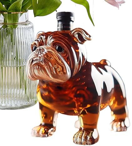 Generisch Bulldog Whiskey Bottle - Whiskey Decanter Glass in Bulldog Dog Shape, Funny 3D Animal Statue Carafe and Shot Dispenser for Bourbon, Vodka, Brandy and Liqueur