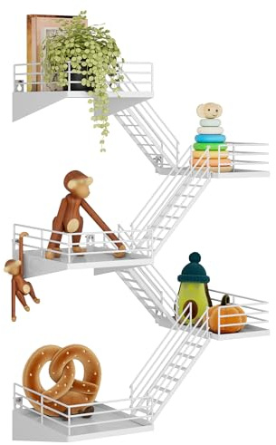 MVPSONAG Fire Escape Shelf - 5 Etagen großes weißes Metall Fire Escape Wandregale mit Körben, New York Action Figur Display Regal, einzigartige rustikale schwebende dekorative Wandregale für Zuhause