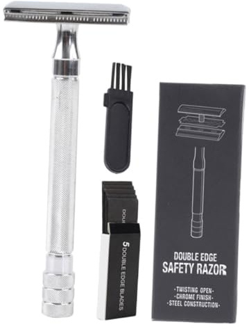 NOLITOY Manueller Sicherheitsrasierer aus Aluminium und Zinklegierung mit Doppelklinge Tragbar und Leicht zu Transportieren Inklusive Pinsel und Aufbewahrungsbox für Reisen und Zuhause