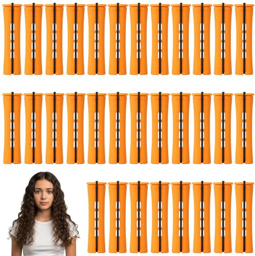 Juego de 32 rulos de ondas permanentes grandes, juego de rizador de pelo largo, rizador para cabello natural, largo y corto, herramienta de bricolaje (naranja, 32 unidades)