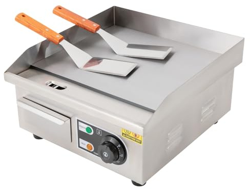SuhoFutus 2000-Watt-Elektrogrillplatte für professionelle Gastronomie, flache Grillplatte für den Arbeitstisch (38 × 35,5 cm), Temperaturregelung von 122–572 °F, mit 2 Schaufeln und 2 Bürsten