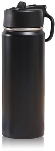 YANGJINGSHE 600ml/21oz Stainless Water Bottle, Insulated Leakproof Thermal Flask for Cold and Hot Drink, Travel, Sports, Gym, Black, 12H Hot 24H Cold
