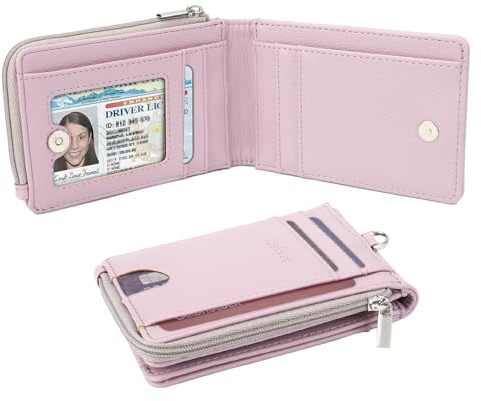 Teskyer Carteras para Mujer - Bloqueo RFID, Minimalista, Piel Sintética, Capacidad hasta 10 Tarjetas, 2 Ventanas para ID, 1 Bolsillo para Monedas con Cremallera, Lila