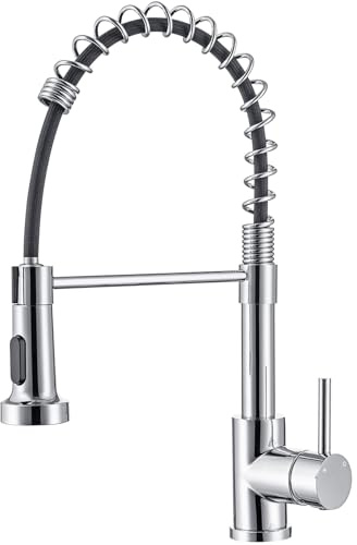 Robinet de Cuisine à Arc Élevé avec Douchette Escamotable 2 Modes, Mitigeur Évier Pivotant 360°, Acier Inoxydable Chromé, Installation Facile