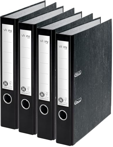VON Leitz Ordner A4, 100% Recyclingpapier, 50 mm Rückenbreite, Für 350 Blatt, Blauer Engel & FSC-zertifiziert, Für Schule, Studium & Zuhause, Schwarz, 10540095 (Schmal, Schwarz, 4 Stück)