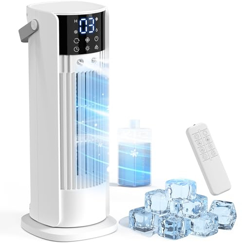 Portable Air Conditioner & Cooling Fan, Large Water Tank, Dual Mist Nozzles, 4 Speeds, 2 Mist Modes, 90° Oscillation, Quiet for Home Office(White)