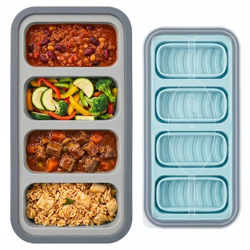 2 Pack Silicone Soup Freezer Trays, 4‑Cavity 250ml for Soup Meal Prep | Anti‑sag steel rim, collapsible fold‑flat design. Tight‑fit leakproof lid, food‑safe silicone for 250ml portion soup freezing