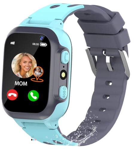 EUNICECG Reloj Inteligente Niño Niña con GPS Localizador Linterna Chat de Voz Teléfonos Llamadas SOS Despertador Modelo de Aula IP68 Impermeable Digital Smartwatch para Niños Cumpleaños Regalos